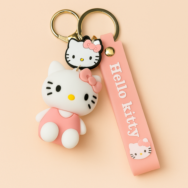 Hello Kitty Keychain with Pendant & Strap – Cute Cartoon Keyring for Girls & Gifts