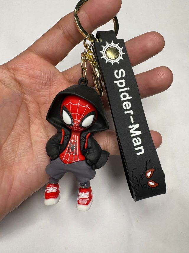 Spider Man Black Hood Cartoon Characters Keychain for Girls Boys, Cute Sili-con Keychains Accessories