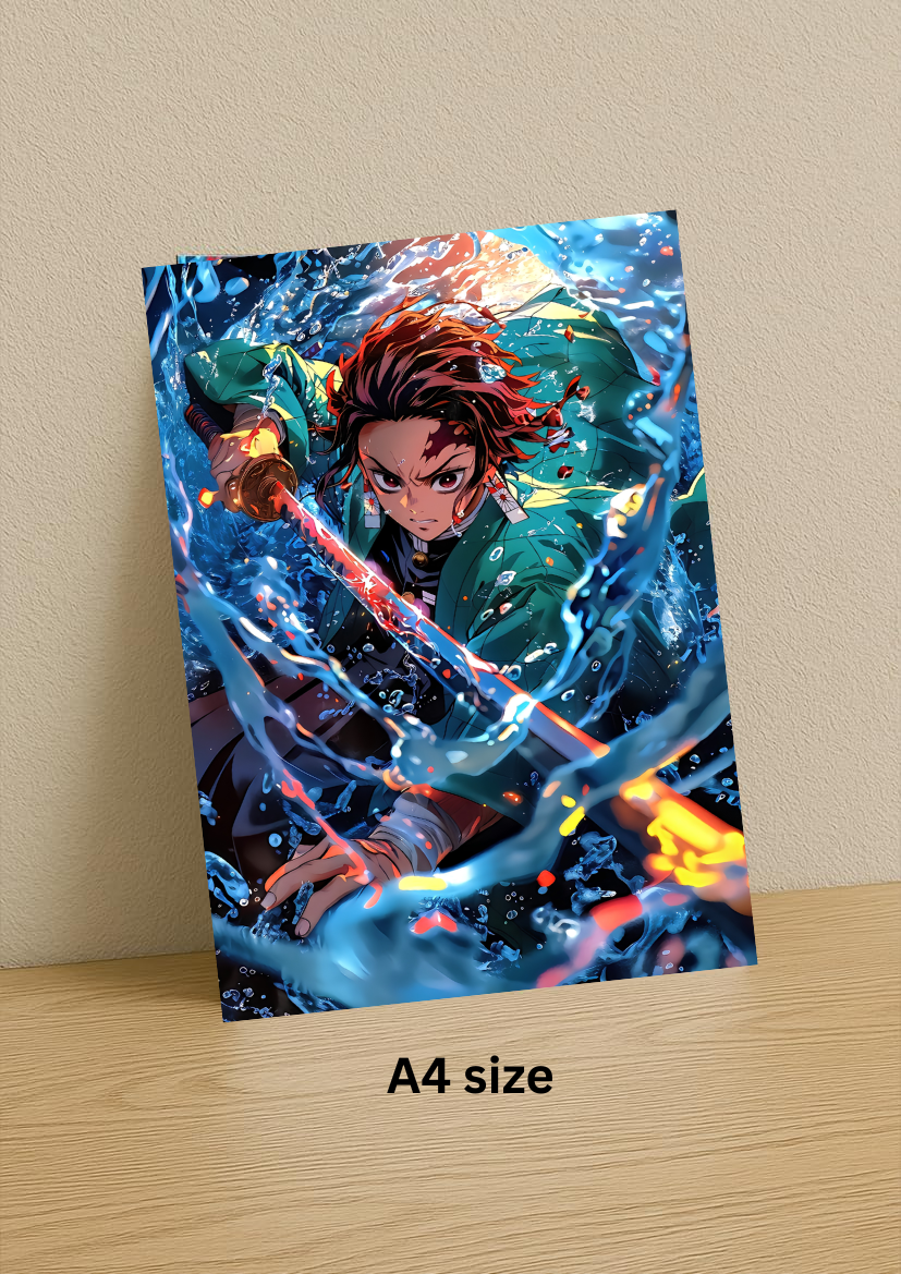Tanjiro Water Breathing Wall Decor | Premium HD Metal Wall Art for Bedroom, Living Room & Gaming Room metal poster A4 size
