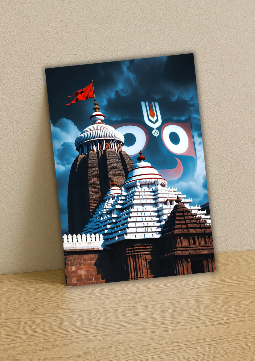 Jagannath Temple Spiritual Metal Poster | A4 Wall Decor | Premium Matte Finish | Hindu Devotional Artwork