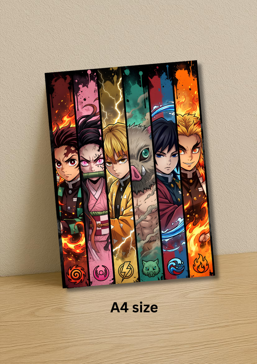 Anime Metal Poster A4 Size – Demon Slayer Character Collection HD Metal Wall Art | Premium Wall Decor for Bedroom, Living Room & Gaming Setup