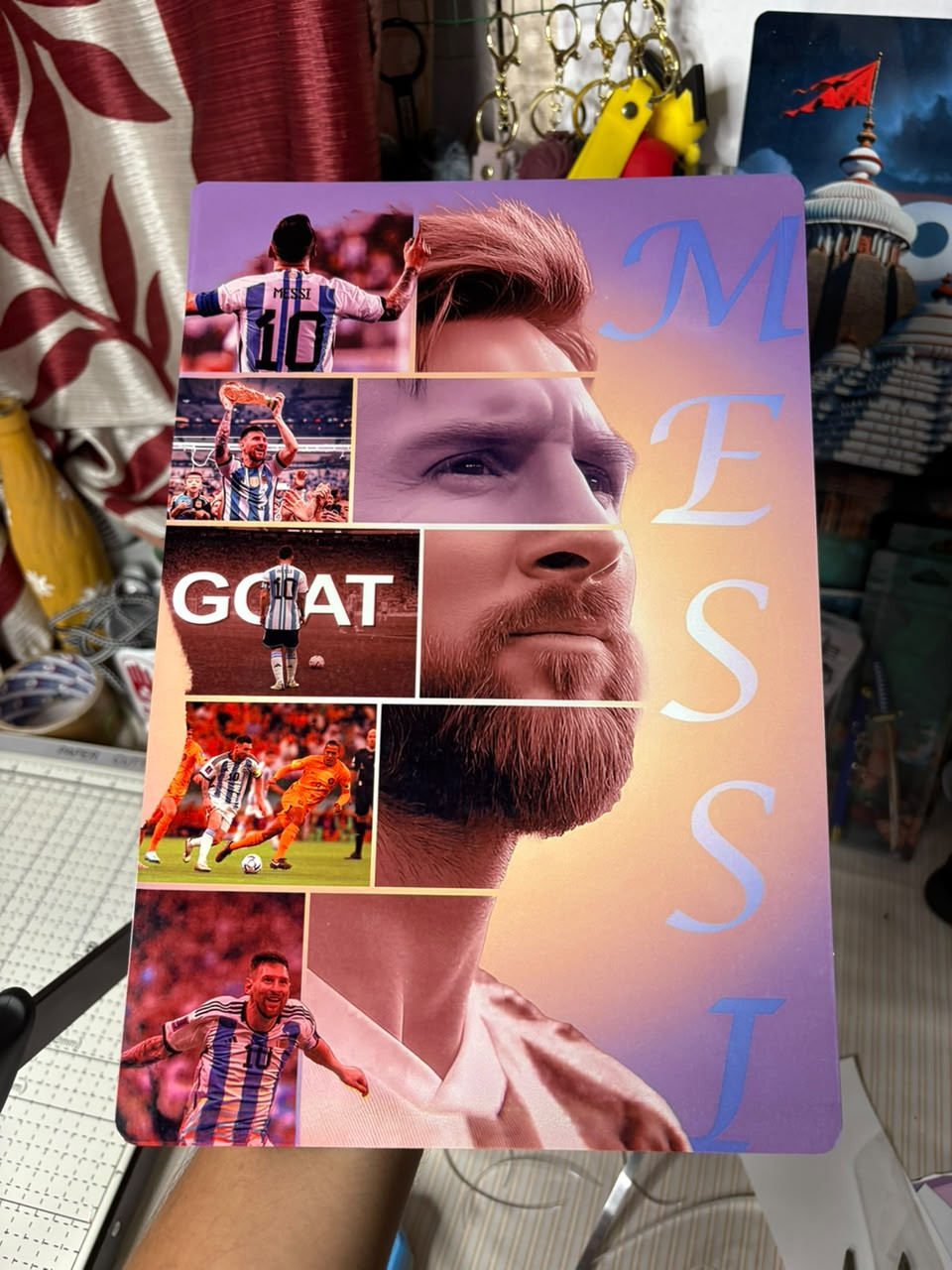Lionel Messi A4 Metal Poster Pack of 1 | Premium Matte Finish Wall Decor | Football Legend Room Decoration | UV Printed Metal Wall Art
