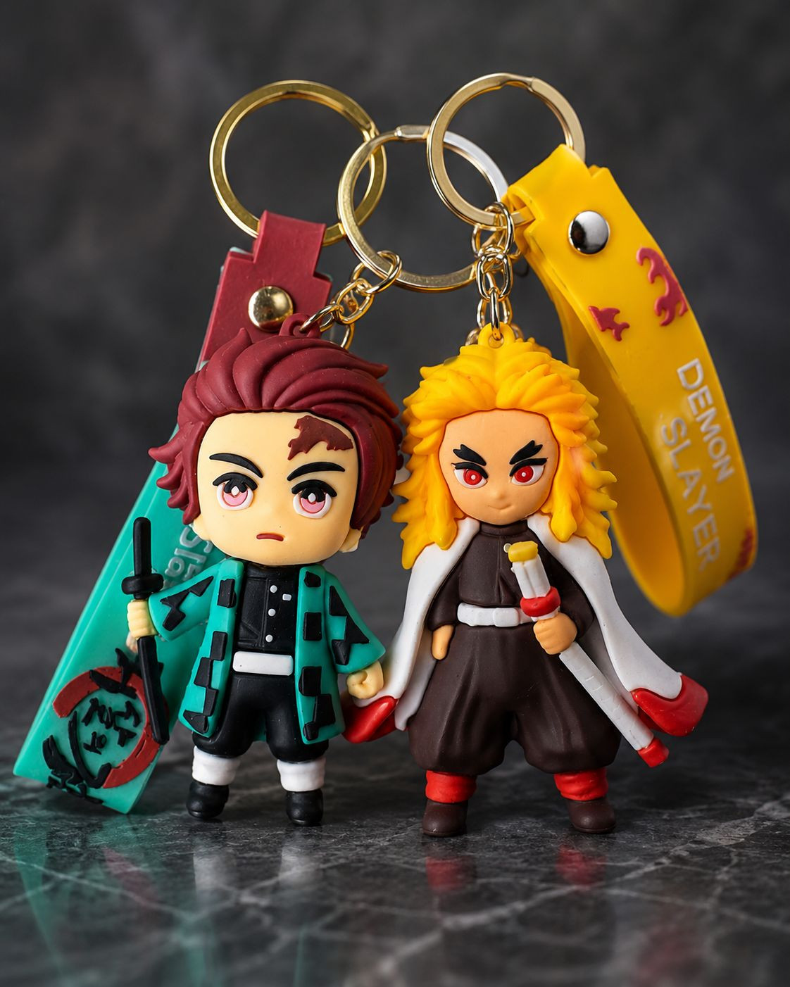 Tee graphics Demon Slayer Anime Keychain Set | Tanjiro & Rengoku Soft PVC 3D Keychain | Cute Cartoon Key Ring for Bike, Car, Backpack & Gifts | Teegraphics