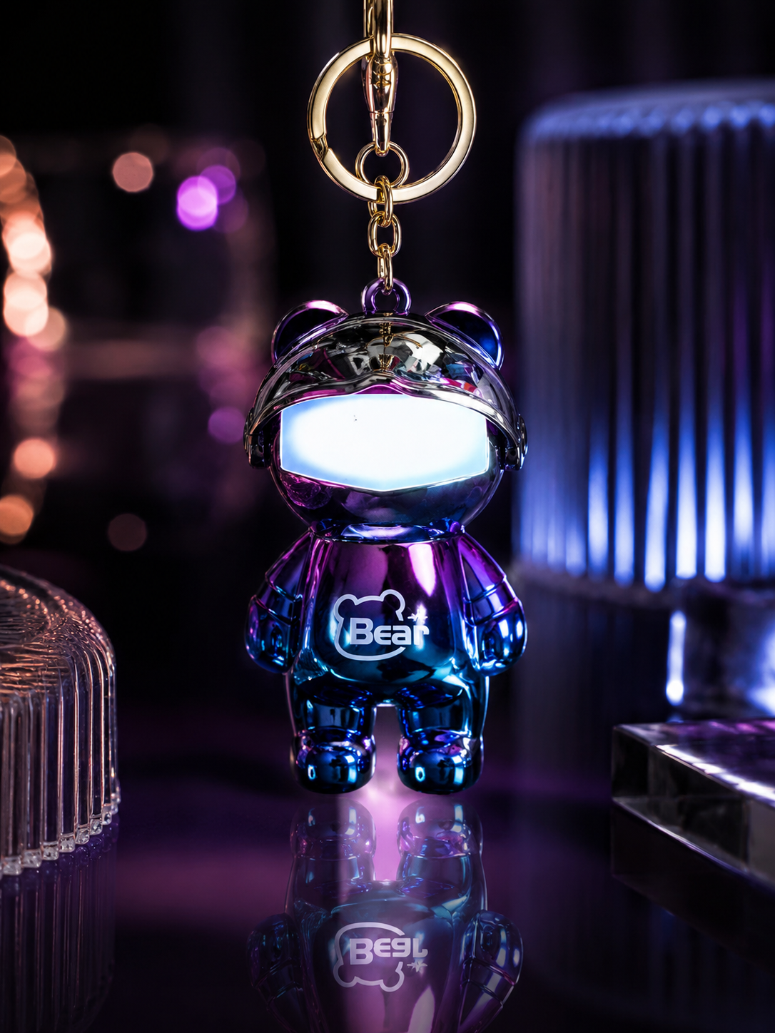 Premium Bear Astronaut LED Keychain | Metallic Gradient Finish | Cute Kawaii Bag Charm | Stylish Gift for Boys & Girl