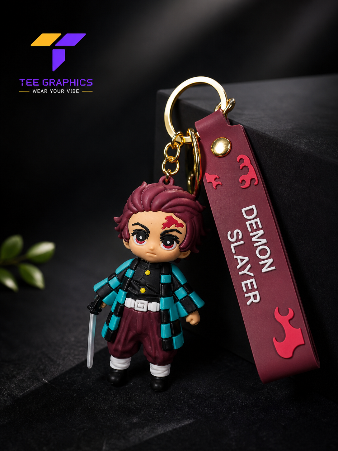 Demon Slayer Tanjiro Anime Keychain with Strap – Cute Action Figure Keyring for Bags & Keys