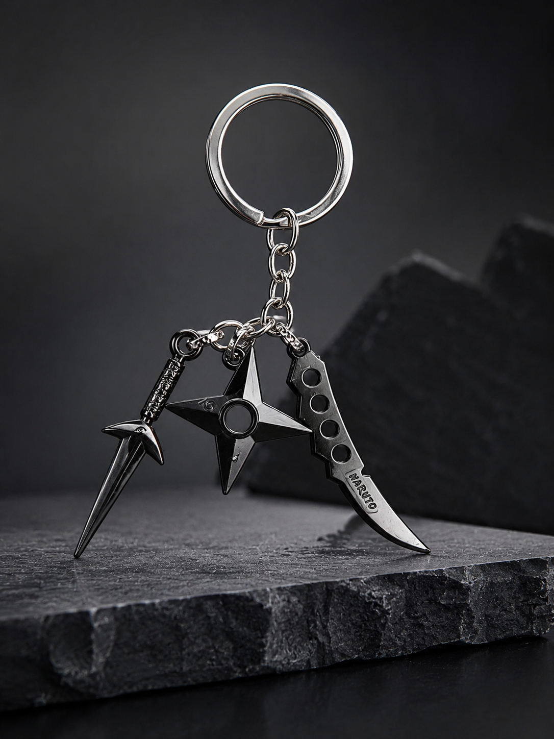 Teegraphics Anime Ninja Weapons Metal Keychain | Kunai, Shuriken & Sword Pendant | Premium Alloy Key Ring for Boys, Girls & Anime Fans