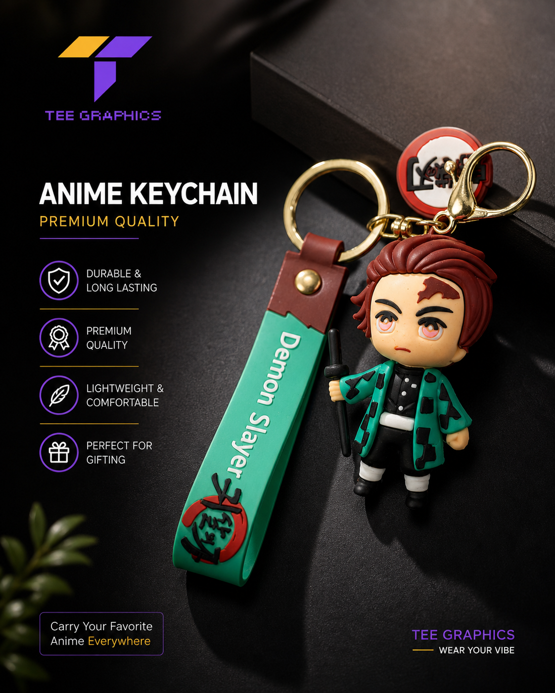 Demon Slayer Anime Keychain – Tanjiro Action Figure Keyring with Strap